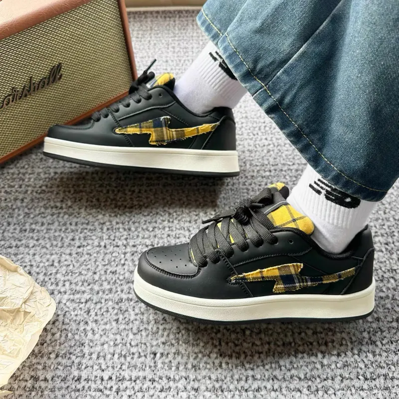 CHERRY&KALIKA Slip Resistant, Abrasion Resistant, Lightweight, Breathable Low Top Skateboard Shoes Unisex Black Yellow-2