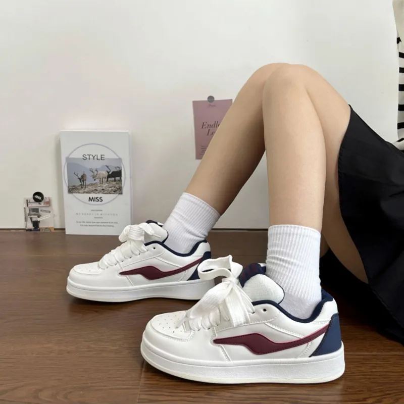 CHERRY&KALIKA Anti-Slip And Wear-Resistant Lightweight Height Increasing Low-Top Skateboard Shoes Unisex White Burgundy-11