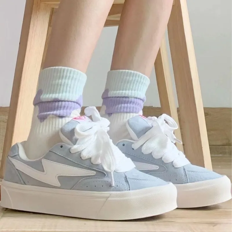 CHERRY&KALIKA Anti Slip And Wear Resistant Lightweight Height Increasing Low Top Skateboard Shoes Women's Moon Blue-2