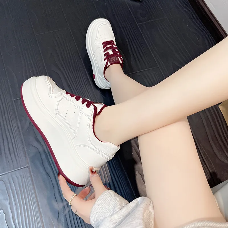 CHERRY&KALIKA Anti Slip And Wear Resistant Lightweight Height Increasing Low Top Skateboard Shoes Women's Angora Red-10