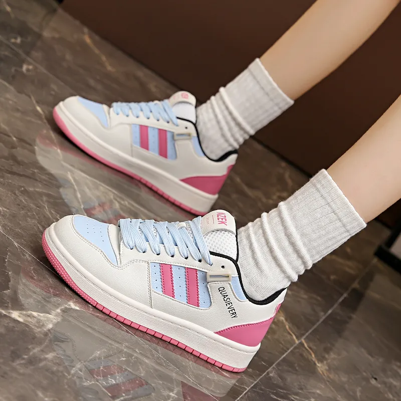 CHERRY&KALIKA Anti Slip And Wear Resistant Lightweight Height Increasing Low Top Skateboard Shoes Women's Blue Red-3