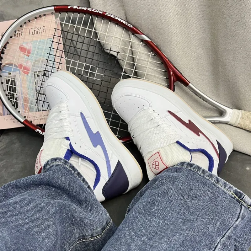CHERRY&KALIKA Anti Slip Wear Resistant Lightweight Breathable Low Top Skateboard Shoes Women's White Blue Red-3