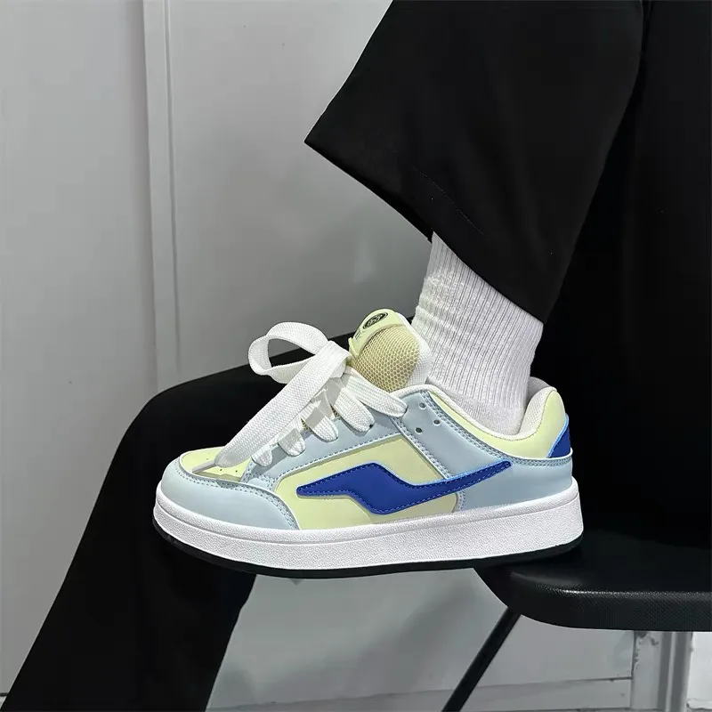 CHERRY&KALIKA Anti Slip And Wear Resistant Lightweight Height Increasing Low Top Skateboard Shoes Women's Blue Yellow-2