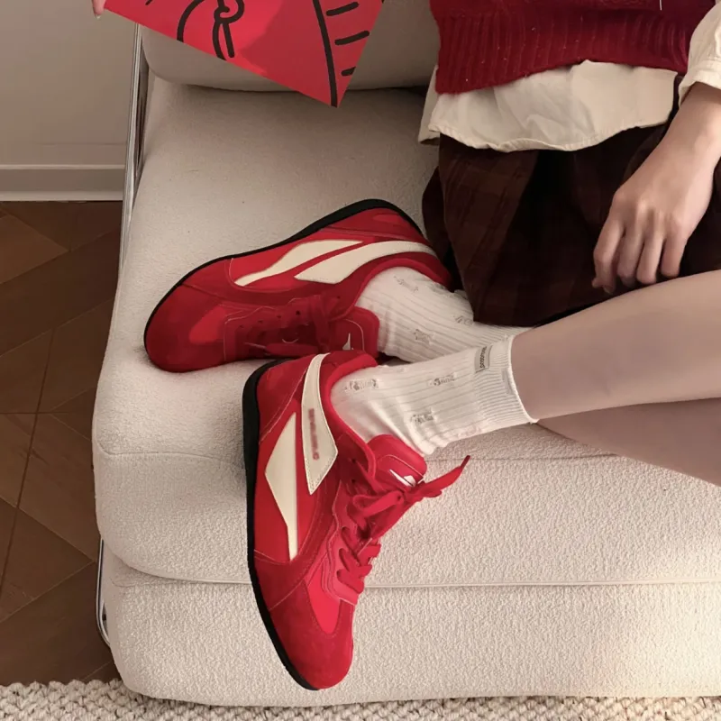 CHERRY&KALIKA Slip Resistant, Abrasion Resistant, Breathable, Lightweight Low Top Casual Shoes Women's Red-1