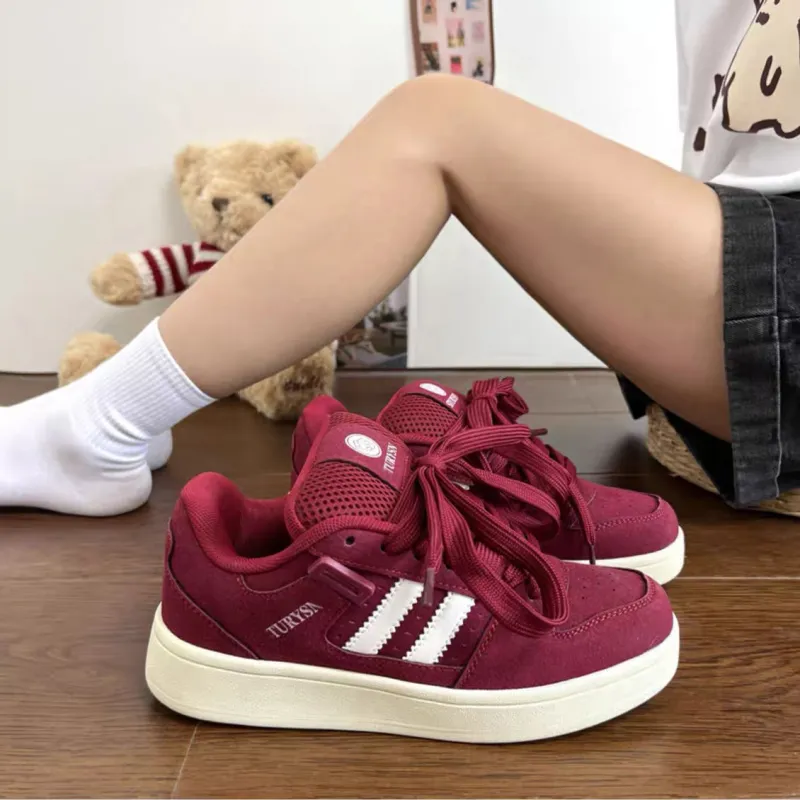 CHERRY&KALIKA Skateboard Shoes Unisex Low Top Burgundy-5