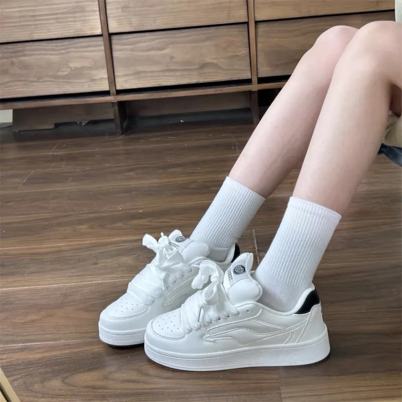 CHERRY&KALIKA Low Top Skateboard Shoes Women's White Black-4