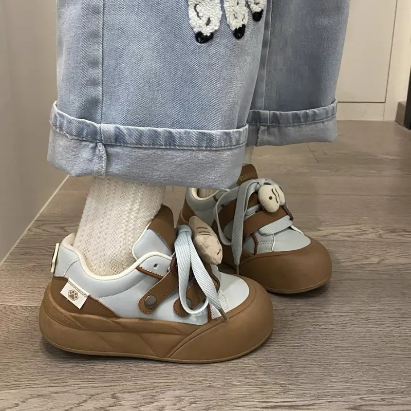 CHERRY&KALIKA Anti Slip And Wear Resistant Lightweight Height Increasing Low Top Skateboard Shoes Women's Moon Blue-6
