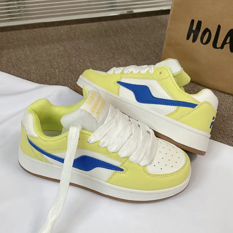 CHERRY&KALIKA Anti Slip Wear Resistant Lightweight Breathable Height Increasing Low Top Skateboard Shoes Women's Lemon-2