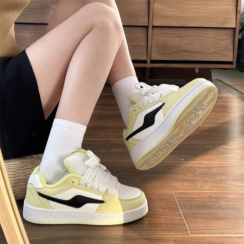 CHERRY&KALIKA Low Top Skateboard Shoes Unisex White Light Yellow-9