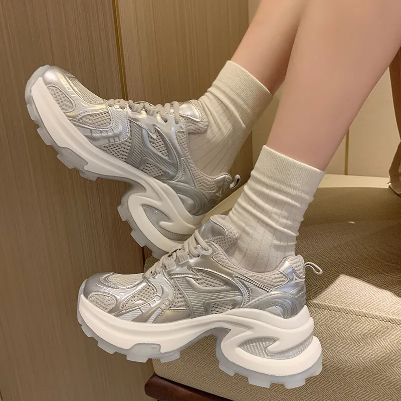 CHERRY&KALIKA Shock Absorbing, Non Slip, Wear Resistant, Breathable And Lightweight Low Top Chunky Sneakers Women's-9