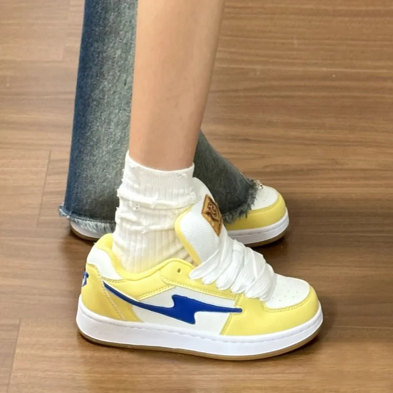 CHERRY&KALIKA Slip Resistant, Abrasion Resistant, Lightweight, Breathable Low Top Skateboard Shoes Women's Light Yellow-1