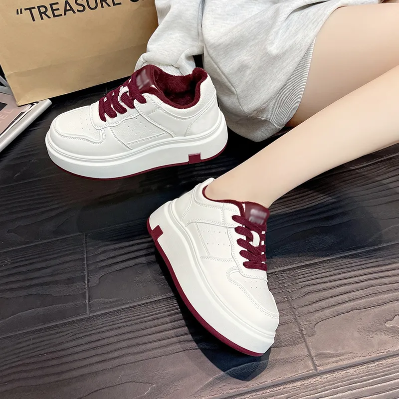 CHERRY&KALIKA Anti Slip And Wear Resistant Lightweight Height Increasing Low Top Skateboard Shoes Women's Angora Red-1