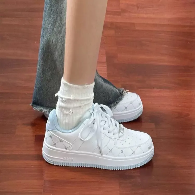 SHUXIAOBEI Slip Resistant Cushioning Abrasion Resistant Breathable Low Top Skateboard Shoes Women's White Blue-1