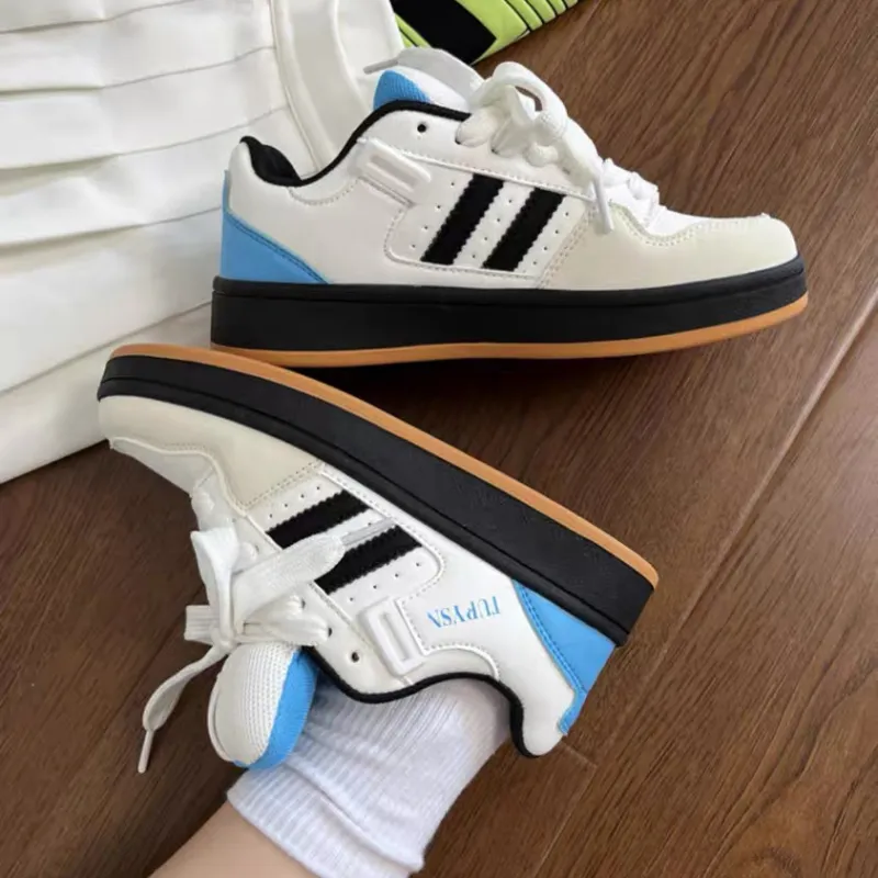 CHERRY&KALIKA Anti Slip And Wear Resistant Height Increasing Low Top Skateboard Shoes Women's White Black Blue-3