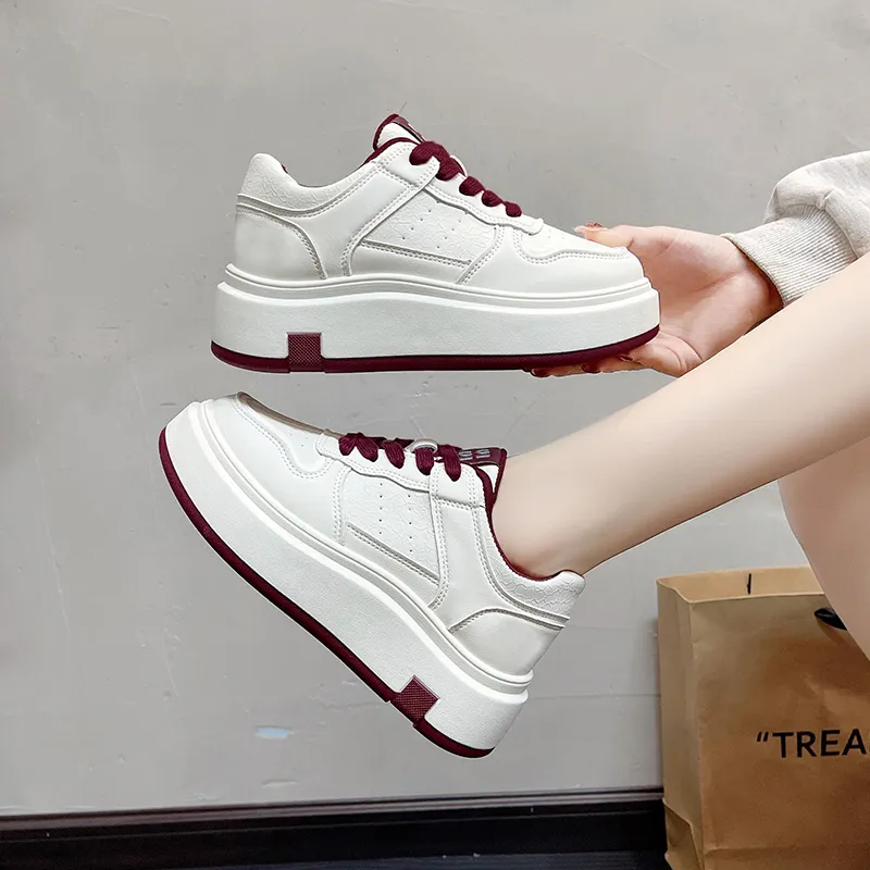 CHERRY&KALIKA Anti Slip And Wear Resistant Lightweight Height Increasing Low Top Skateboard Shoes Women's Angora Red-11