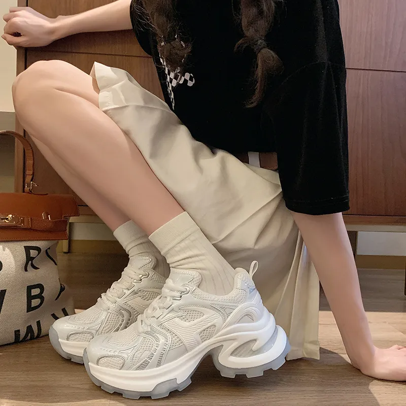 CHERRY&KALIKA Shock Absorbing, Non Slip, Wear Resistant, Breathable And Lightweight Low Top Chunky Sneakers Women's-2