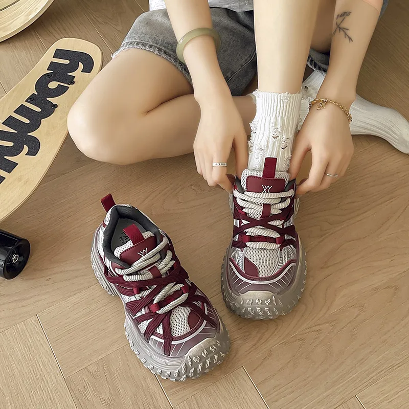CHERRY&KALIKA Slip Resistant, Abrasion Resistant, Breathable Coverage Low Top Chunky Sneakers Women's-10