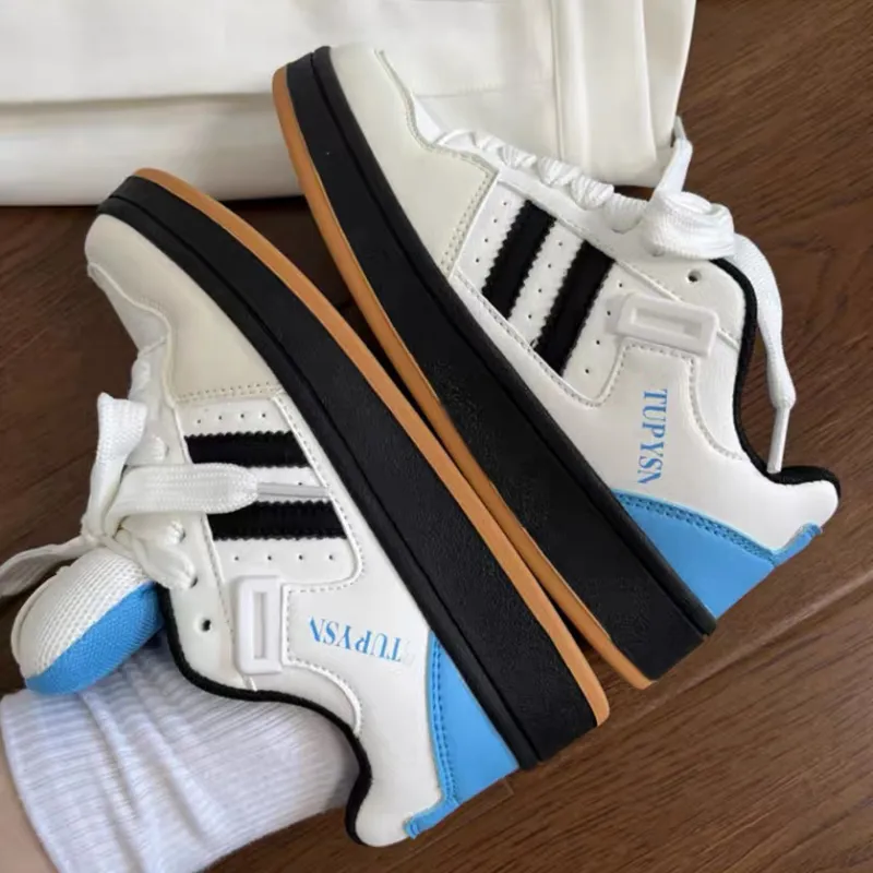 CHERRY&KALIKA Anti Slip And Wear Resistant Height Increasing Low Top Skateboard Shoes Women's White Black Blue-2