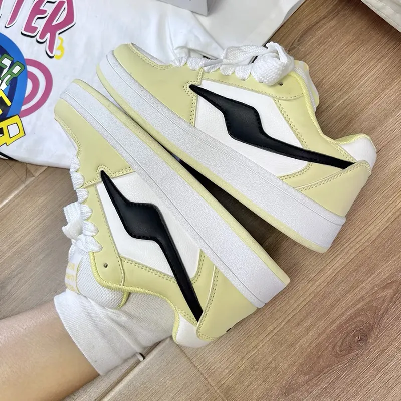 CHERRY&KALIKA Low Top Skateboard Shoes Unisex White Light Yellow-2