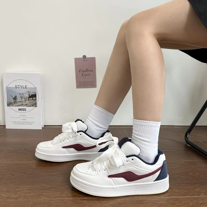 CHERRY&KALIKA Anti-Slip And Wear-Resistant Lightweight Height Increasing Low-Top Skateboard Shoes Unisex White Burgundy-9