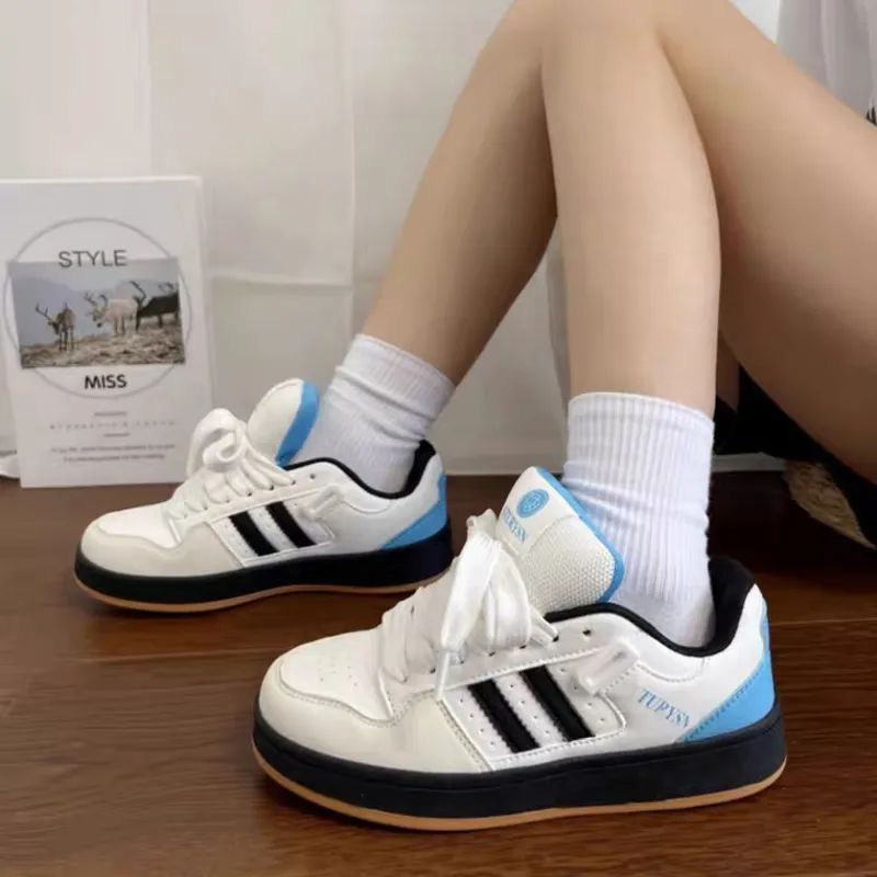 CHERRY&KALIKA Anti Slip And Wear Resistant Height Increasing Low Top Skateboard Shoes Women's White Black Blue-1