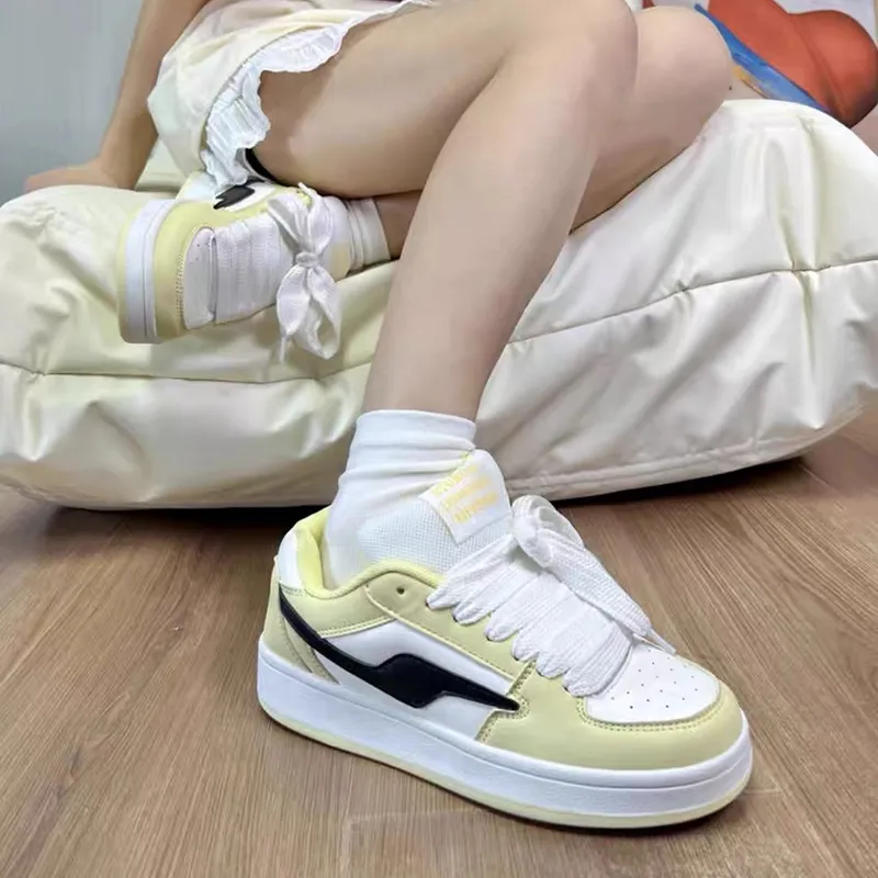 CHERRY&KALIKA Low Top Skateboard Shoes Unisex White Light Yellow-4