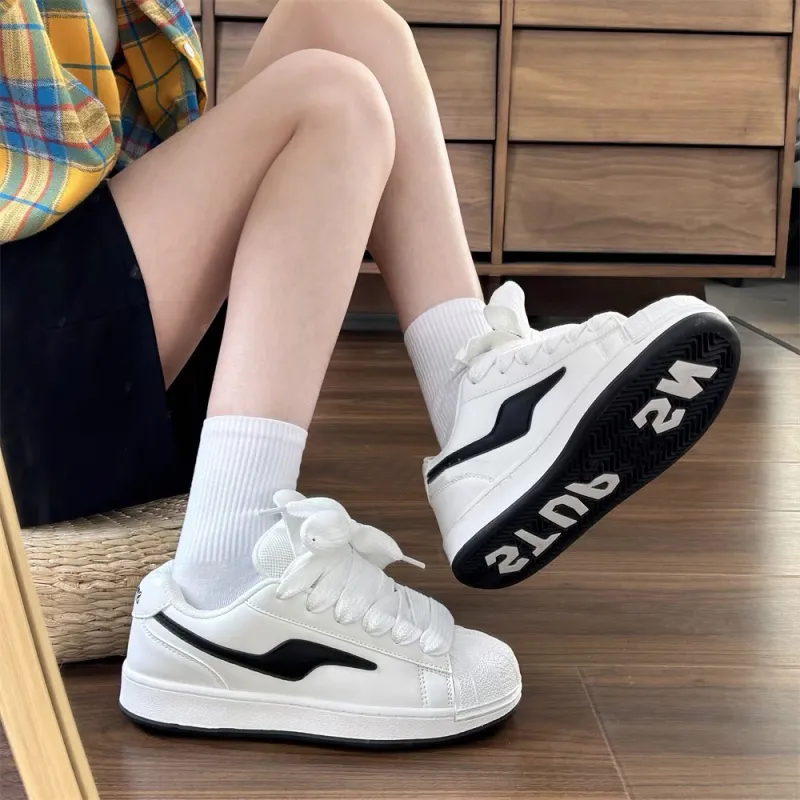 CHERRY&KALIKA Anti Slip And Wear Resistant Lightweight Height Increasing Low Top Skateboard Shoes Women's Black White-4