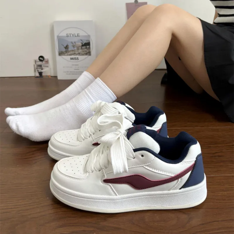 CHERRY&KALIKA Anti-Slip And Wear-Resistant Lightweight Height Increasing Low-Top Skateboard Shoes Unisex White Burgundy-10
