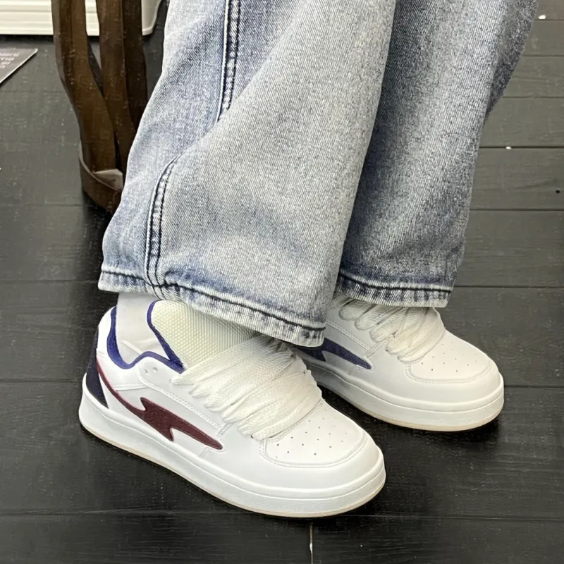 CHERRY&KALIKA Anti Slip Wear Resistant Lightweight Breathable Low Top Skateboard Shoes Women's White Blue Red-4
