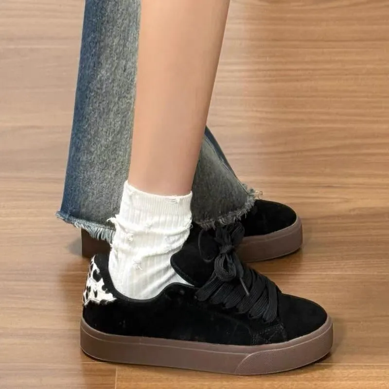 Anti-Slip And Wear-Resistant Lightweight Height Increasing Low-Top Skateboard Shoes Women's Black Leopard Print Element-1