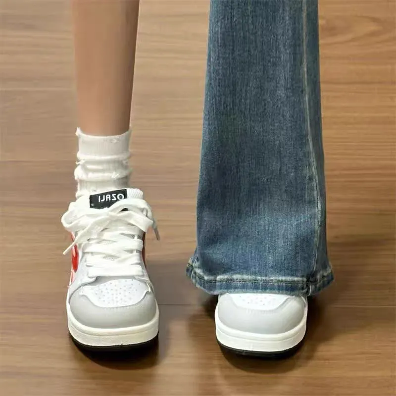 CHERRY&KALIKA Slip Resistant, Abrasion Resistant, Lightweight, Breathable Low Top Skateboard Shoes Women's White Red-4