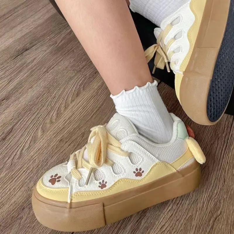 CHERRY&KALIKA Warm Anti Slip Wear Resistant Lightweight Breathable Low Top Skateboard Shoes Women's Yellow-3