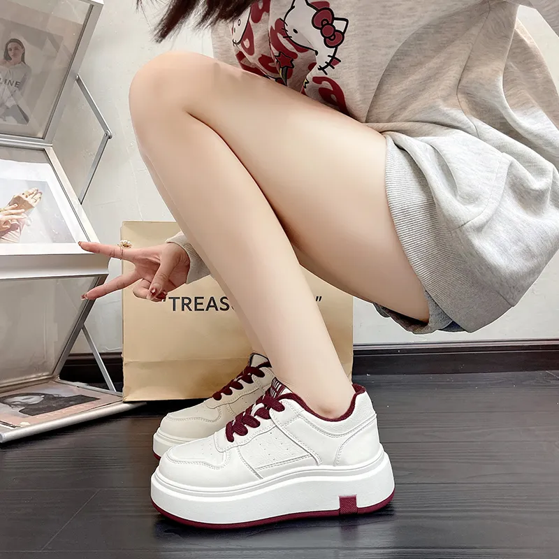 CHERRY&KALIKA Anti Slip And Wear Resistant Lightweight Height Increasing Low Top Skateboard Shoes Women's Angora Red-4