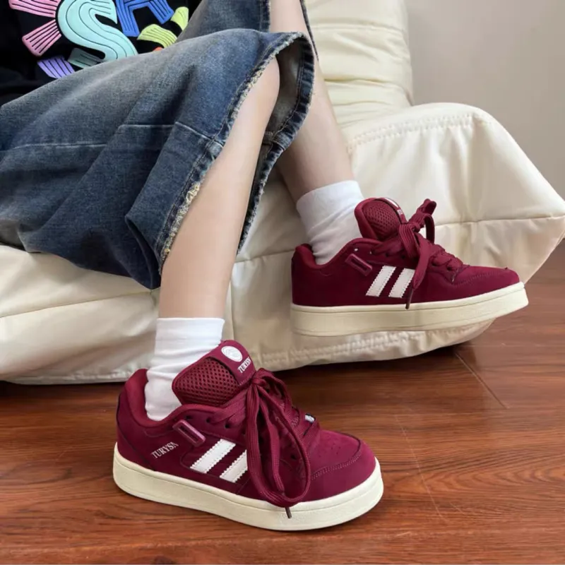 CHERRY&KALIKA Skateboard Shoes Unisex Low Top Burgundy-8
