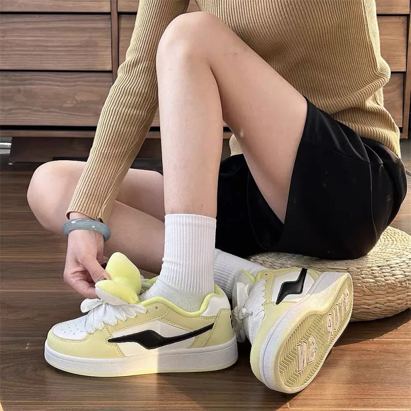 CHERRY&KALIKA Low Top Skateboard Shoes Unisex White Light Yellow-10
