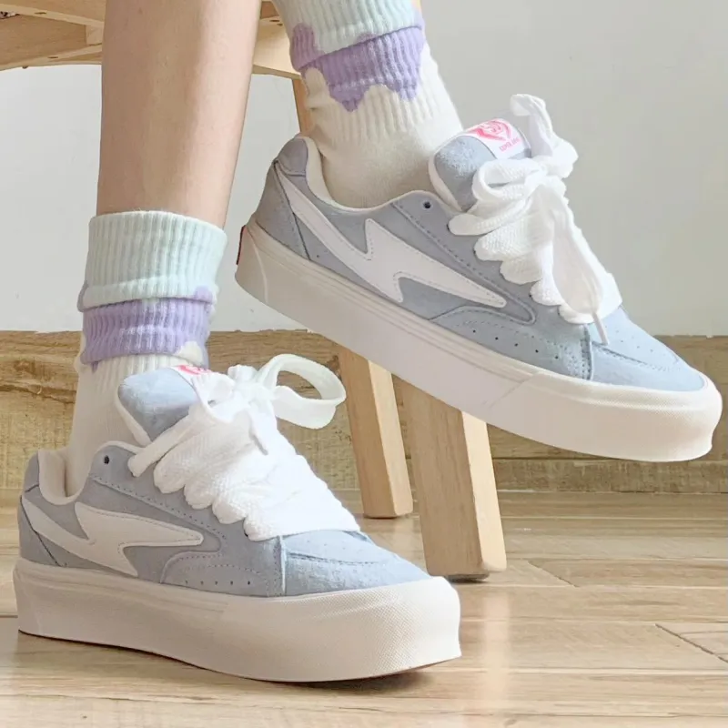 CHERRY&KALIKA Anti Slip And Wear Resistant Lightweight Height Increasing Low Top Skateboard Shoes Women's Moon Blue-3