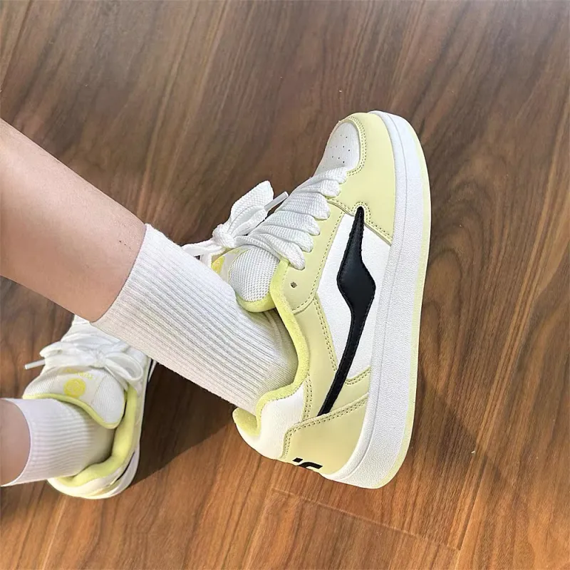 CHERRY&KALIKA Low Top Skateboard Shoes Unisex White Light Yellow-12