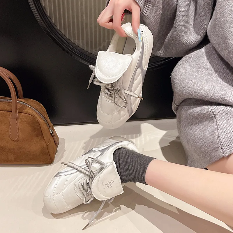 CHERRY&KALIKA Slip Resistant, Abrasion Resistant, Breathable, Lightweight Low Top Casual Shoes Women's White Silver-3