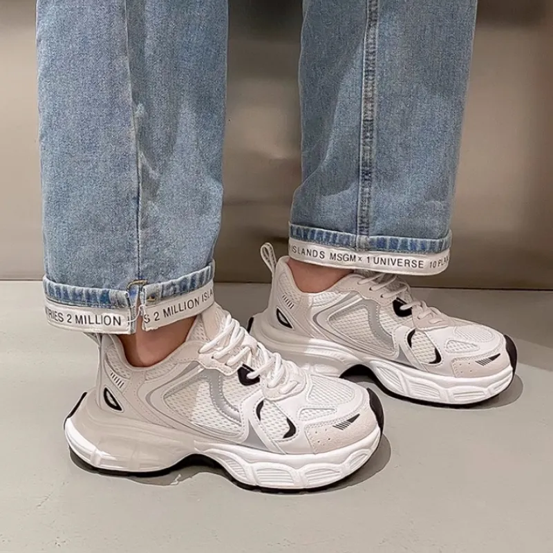 CHERRY&KALIKA Cushioning, Slip Resistant, Abrasion Resistant, Height Increasing Low Top Chunky Sneakers Women's White-8