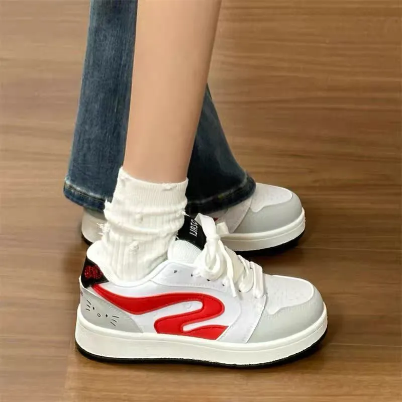 CHERRY&KALIKA Slip Resistant, Abrasion Resistant, Lightweight, Breathable Low Top Skateboard Shoes Women's White Red-1