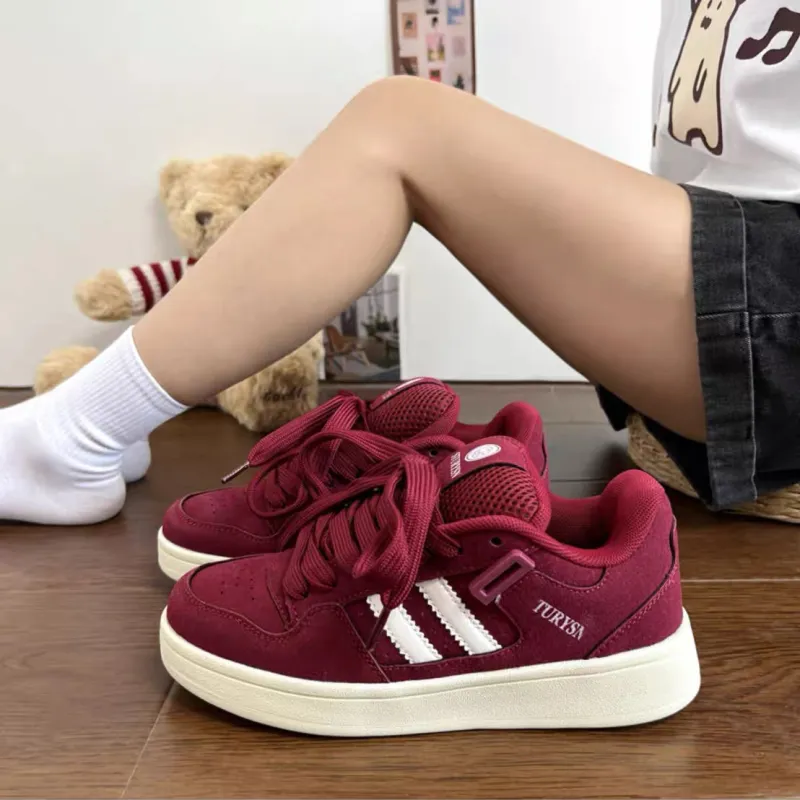 CHERRY&KALIKA Skateboard Shoes Unisex Low Top Burgundy-4
