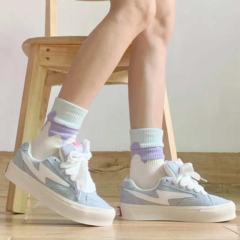 CHERRY&KALIKA Anti Slip And Wear Resistant Lightweight Height Increasing Low Top Skateboard Shoes Women's Moon Blue-1