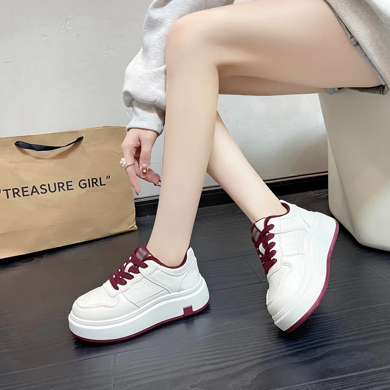 CHERRY&KALIKA Anti Slip And Wear Resistant Lightweight Height Increasing Low Top Skateboard Shoes Women's Angora Red-2
