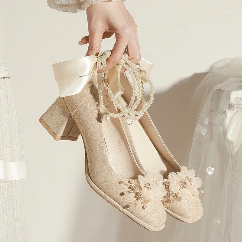 CHERRY&KALIKA Chunky Heel High Heels 7cm Women's Champagne-3
