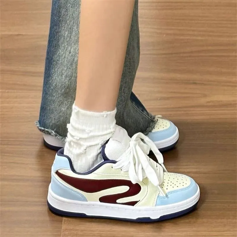 CHERRY&KALIKA Slip Resistant Cushioning Abrasion Resistant Breathable Low Top Skateboard Shoes Women's Lake Blue-1