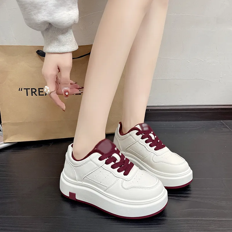 CHERRY&KALIKA Anti Slip And Wear Resistant Lightweight Height Increasing Low Top Skateboard Shoes Women's Angora Red-3