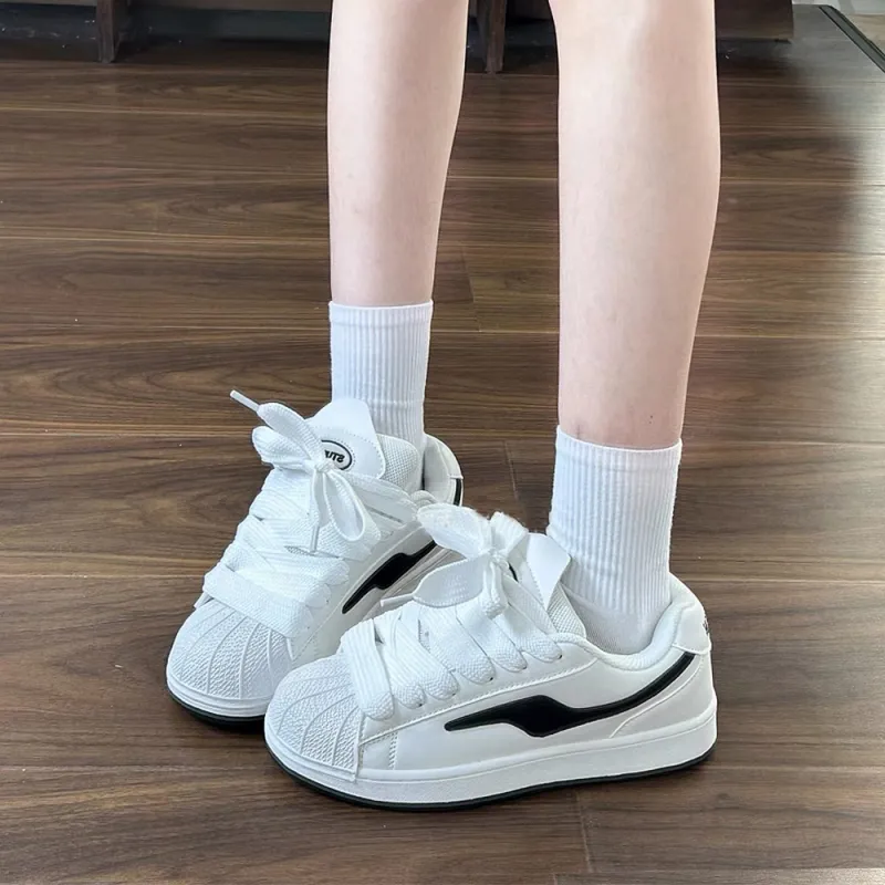 CHERRY&KALIKA Anti Slip And Wear Resistant Lightweight Height Increasing Low Top Skateboard Shoes Women's Black White-2
