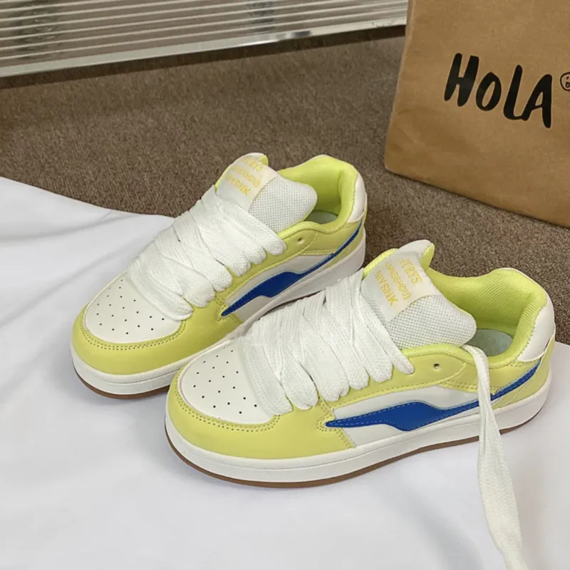 CHERRY&KALIKA Anti Slip Wear Resistant Lightweight Breathable Height Increasing Low Top Skateboard Shoes Women's Lemon-4