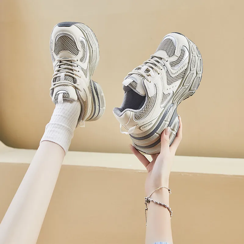 CHERRY&KALIKA Cushioning Impact-Resistant Wear-Resistant Breathable Slip-Resistant Low-Top Chunky Sneakers Women's-9