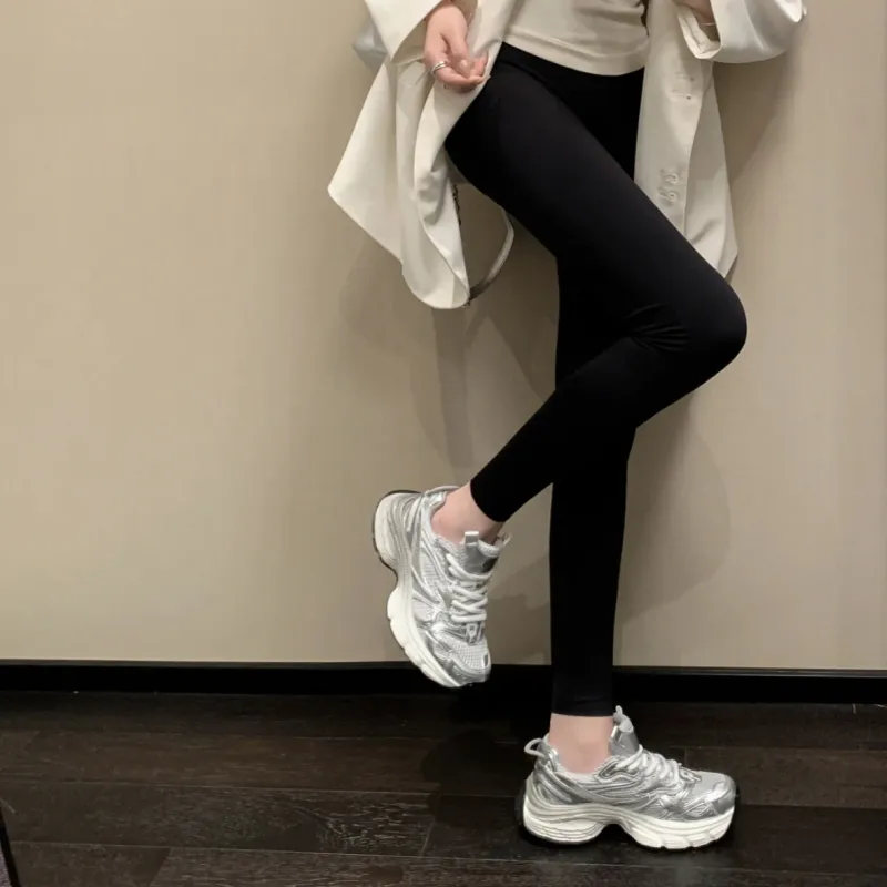 CHERRY&KALIKA Cushioning, Slip Resistant, Abrasion Resistant, Breathable Low Top Chunky Sneakers Women's Silver-6